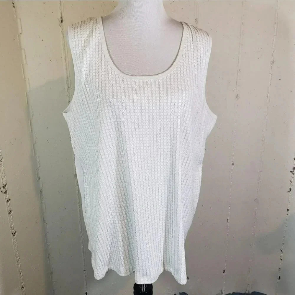 Denim 24/7 2X white sequined tank